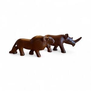 Vintage Hand Carved Wooden Rhino Lion FLAWS Big Five African Safari Travel Artsy